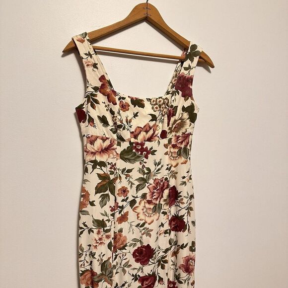 Vtg 90s Rabbit Jr Trumpet Midi Dress Floral Romantic Coquette Wedding Party Date - Picture 2 of 11